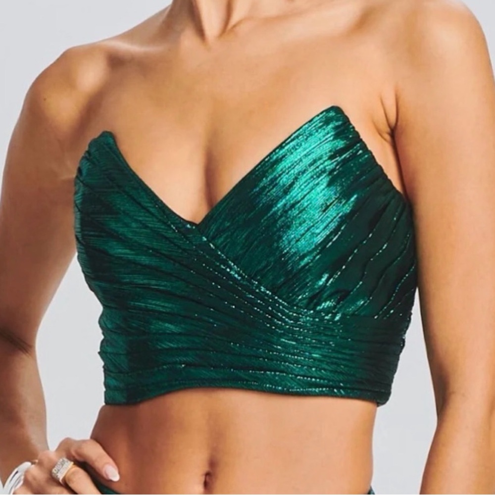 Retrofete Sophia Emerald Green Ruched Crop Top